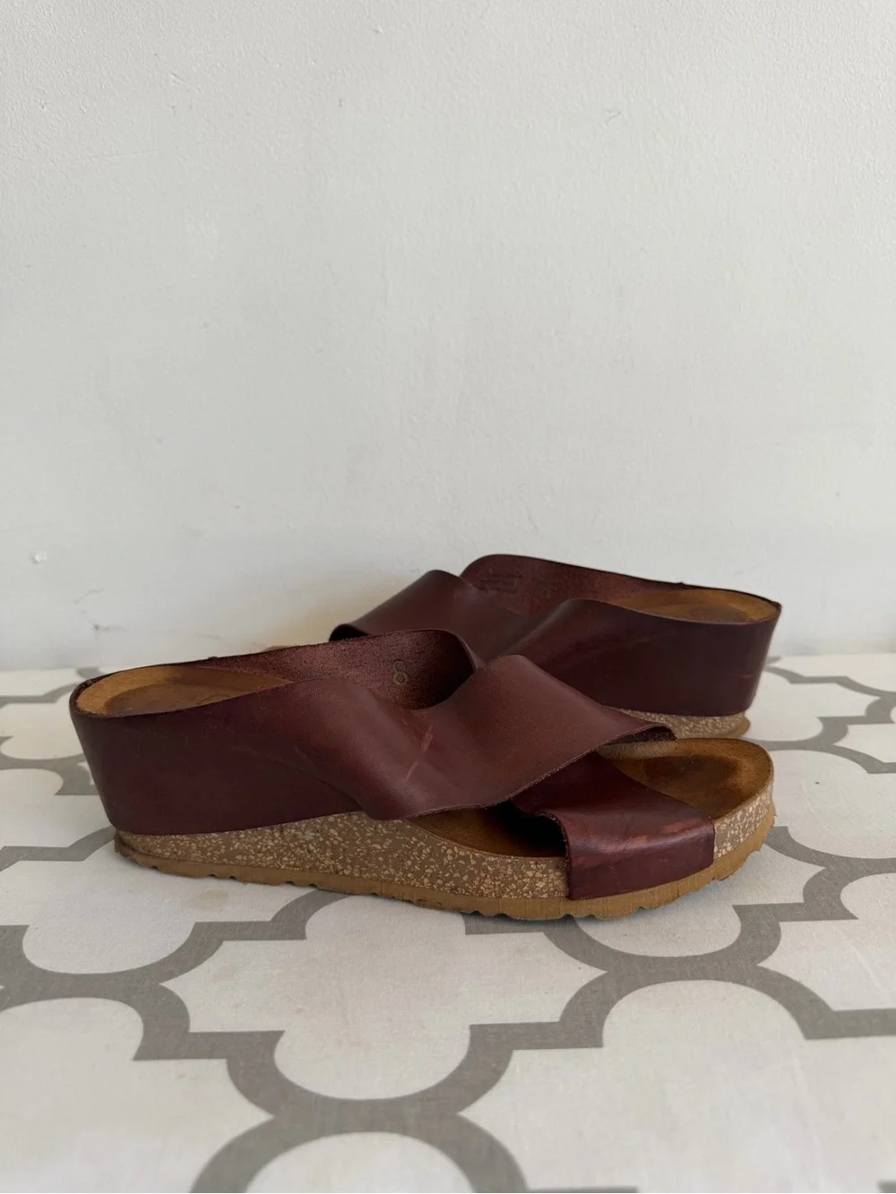 Platform Slide Wedge Sandals in Dark Brown Leather